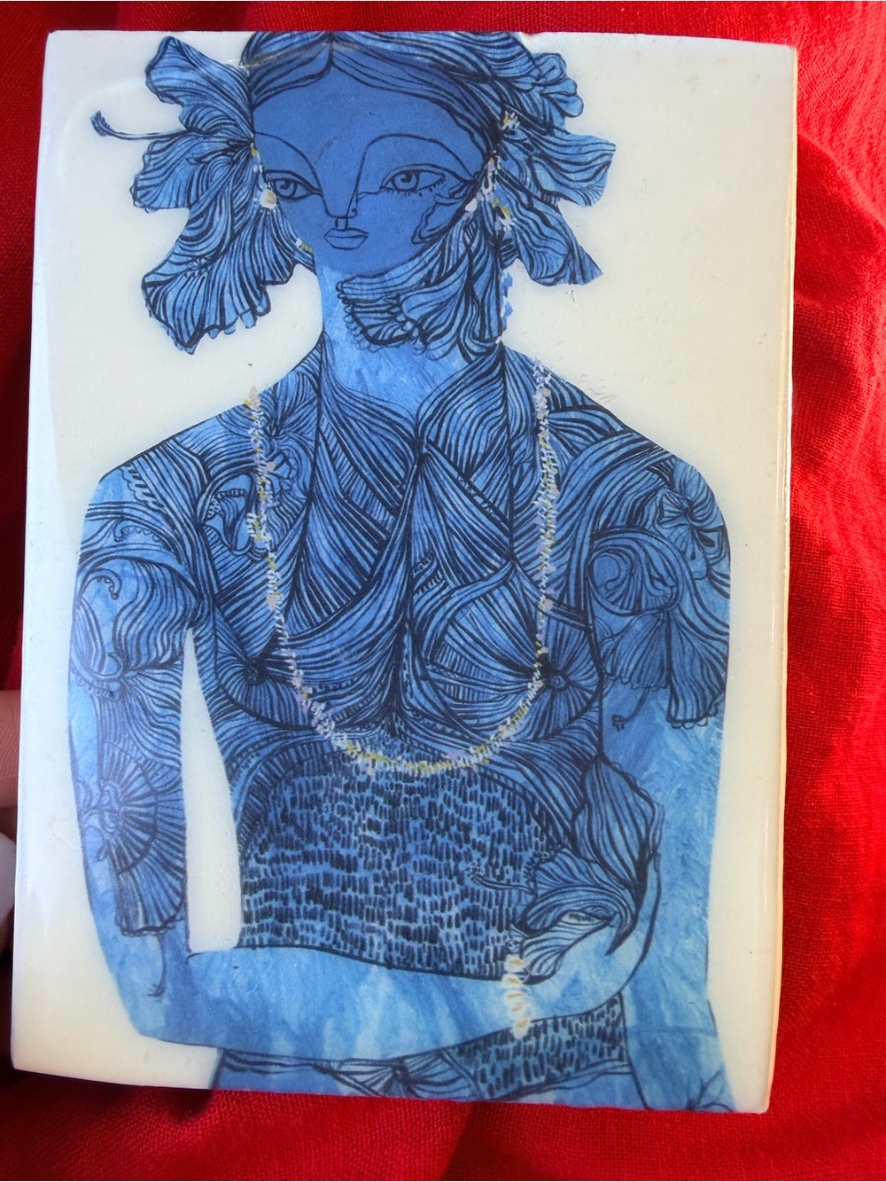 Jai Vasicek la mer Blue Figurative Ceramic Wall Plaque - Decorative Art Tile